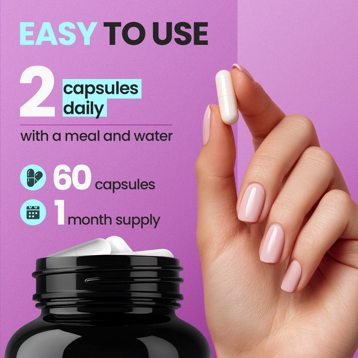 Vitamax biotine collagène acide hyaluronique 60ct sur fond neutre