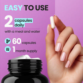 Vitamax biotine collagène acide hyaluronique 60ct sur fond neutre