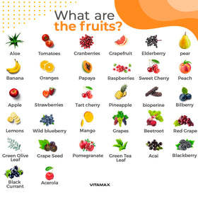 Vitamax capsules de fruits et légumes sur fond blanc