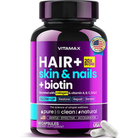 Vitamax complément alimentaire biotine collagène acide hyaluronique 60ct vue de face