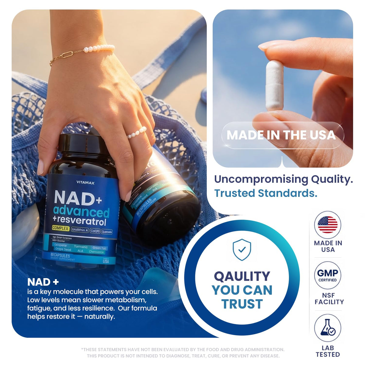 Vitamax Complément Alimentaire NAD+ 60 Capsules à côté d'autres suppléments