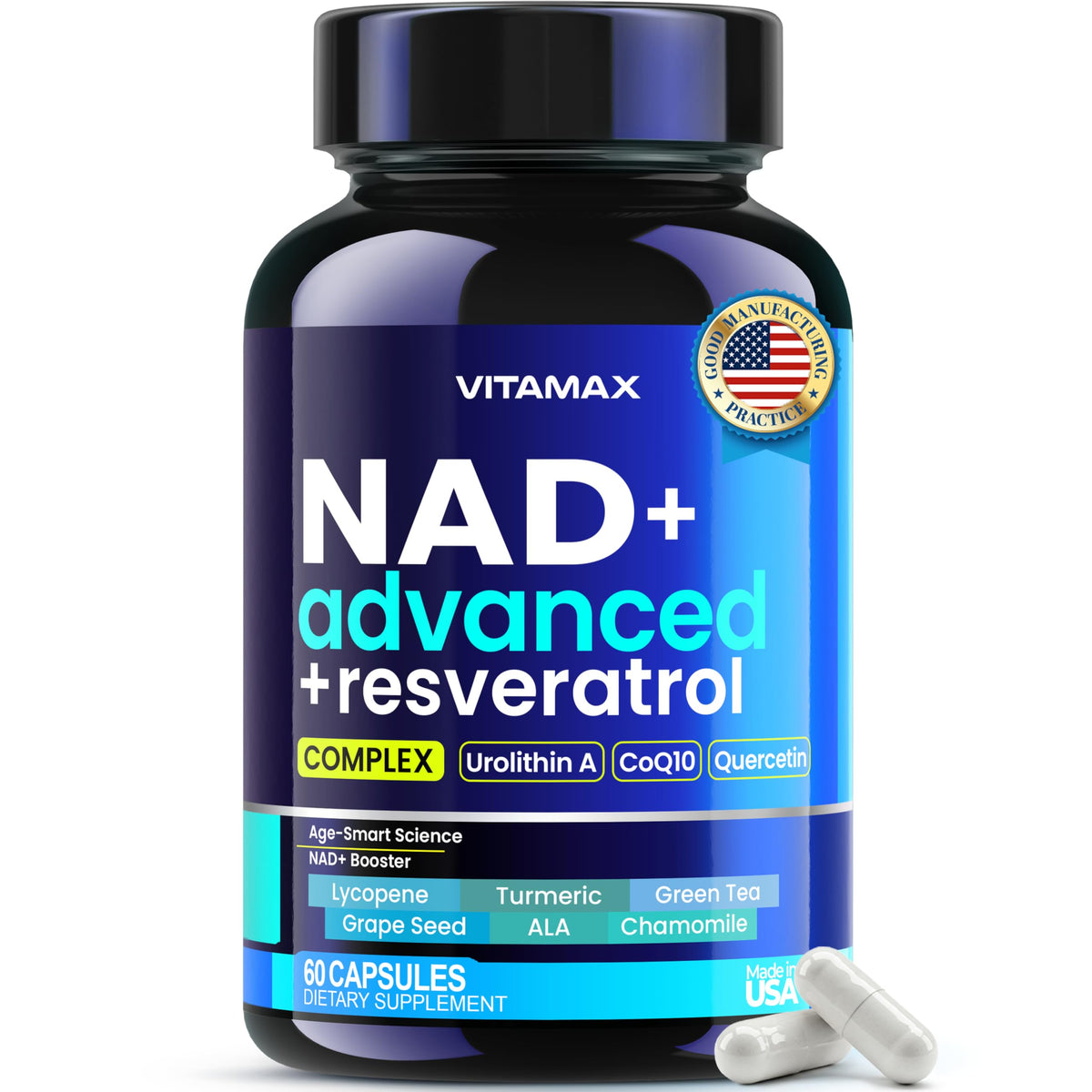 Vitamax Complément Alimentaire NAD+ 60 Capsules vue avant avec étiquette
