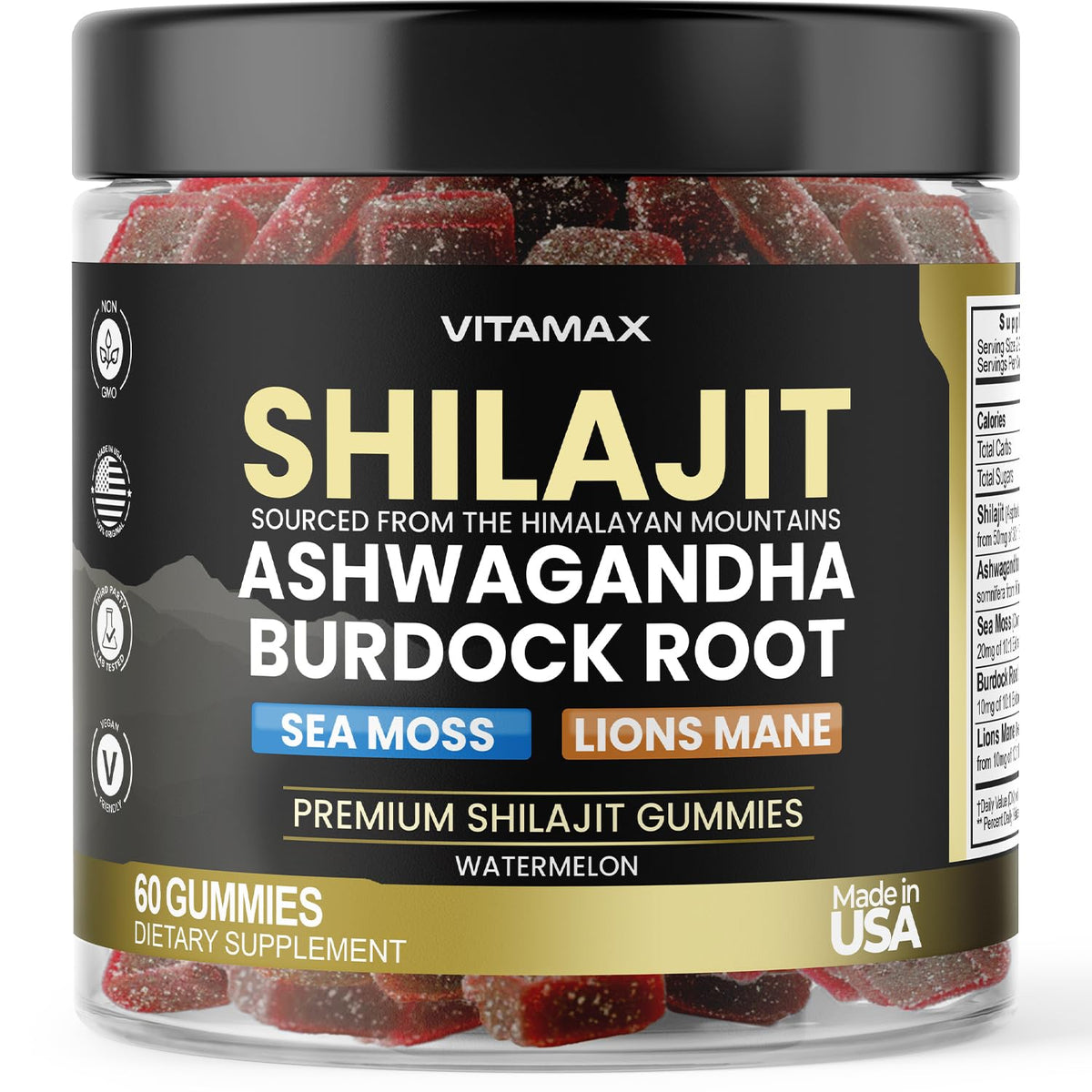 Vitamax Gummies Shilajit 60ct pot vue de face