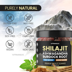 Vitamax Gummies Shilajit sur une table en bois