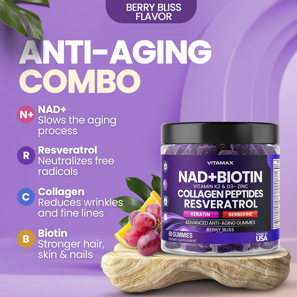 Vitamax Gummy Anti-Âge gummies avec ingrédients naturels