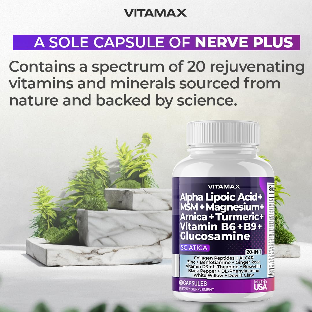 Vitamax Nerve-Plus capsules sur une table