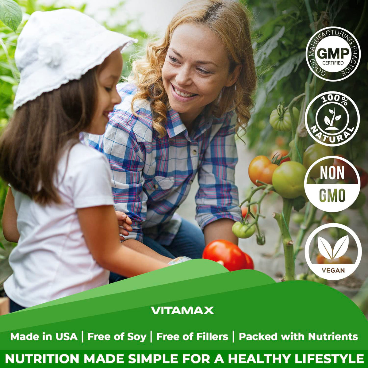 Vitamax Super Fruits et Légumes sur une table en bois