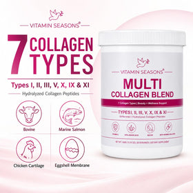 VITAMIN SEASONS Poudre de Collagène Multi-Types 608g avec dos de l'emballage