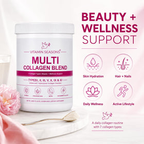 VITAMIN SEASONS Poudre de Collagène Multi-Types 608g en utilisation dans un smoothie
