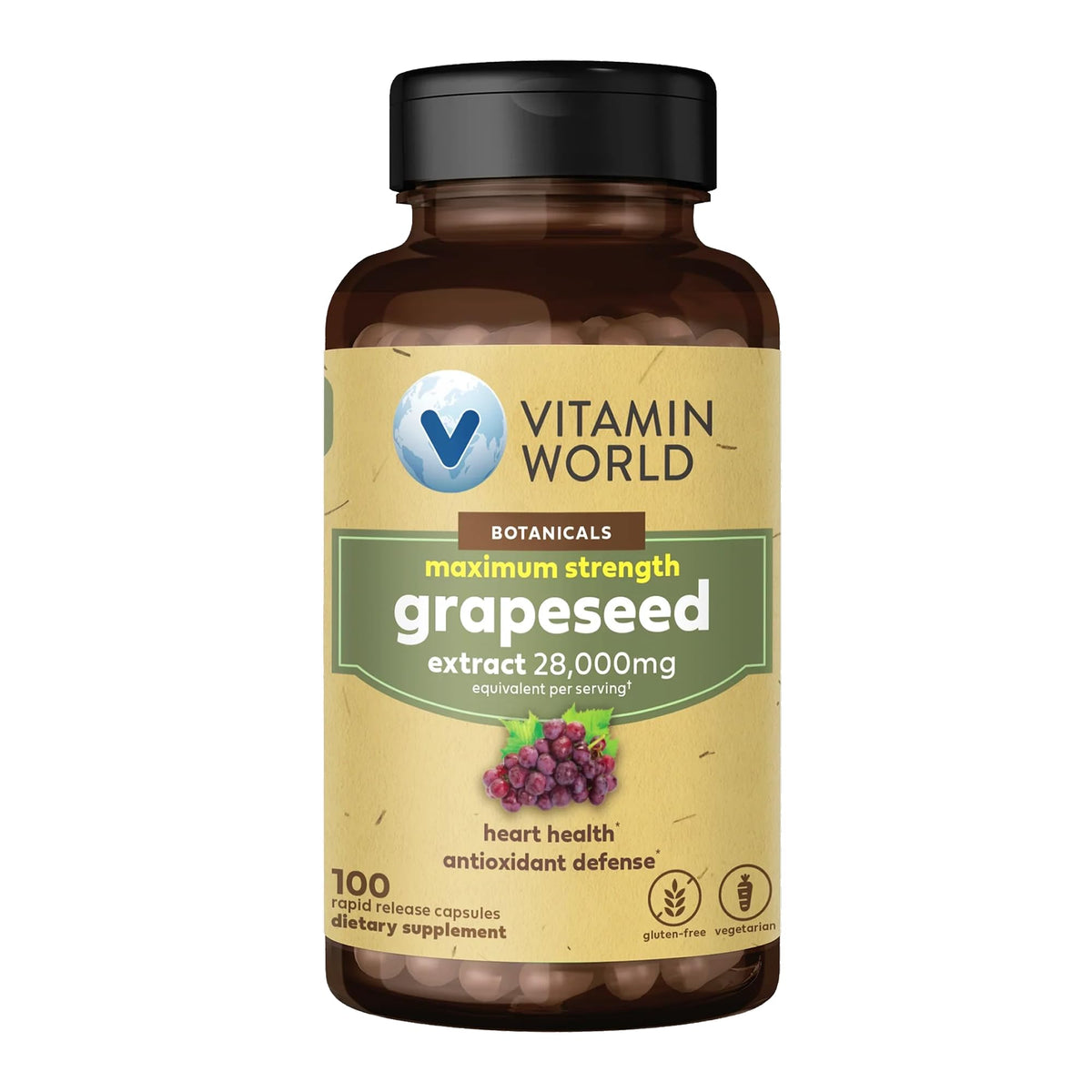 Vitamin World Extrait de Pépin de Raisin 280mg 100 Capsules Végétariennes avant
