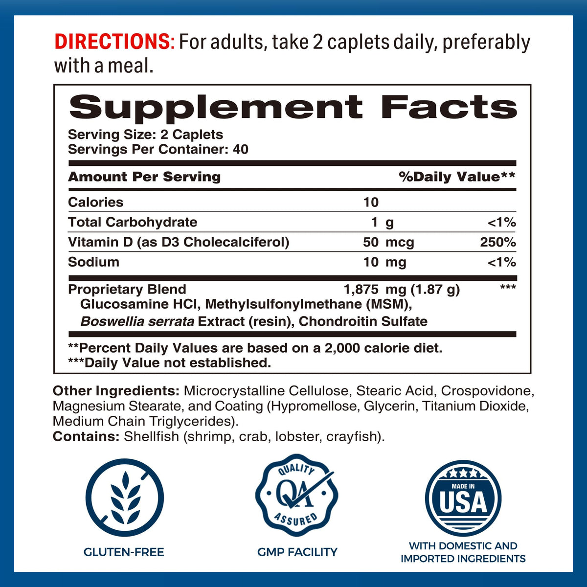 Vitamin World Glucosamine Chondroitin comprimés avec Vitamine D