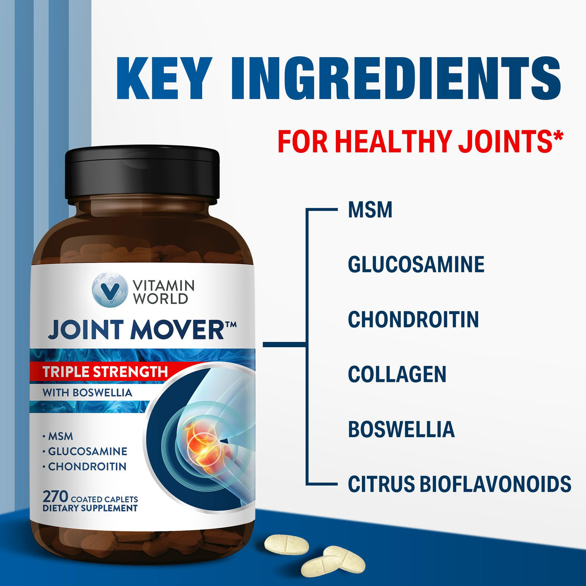 Vitamin World Mover Articulaire 1500 mg Glucosamine, vue de côté