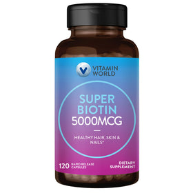 Vitamin World Super Biotin 5000 mcg capsules front view