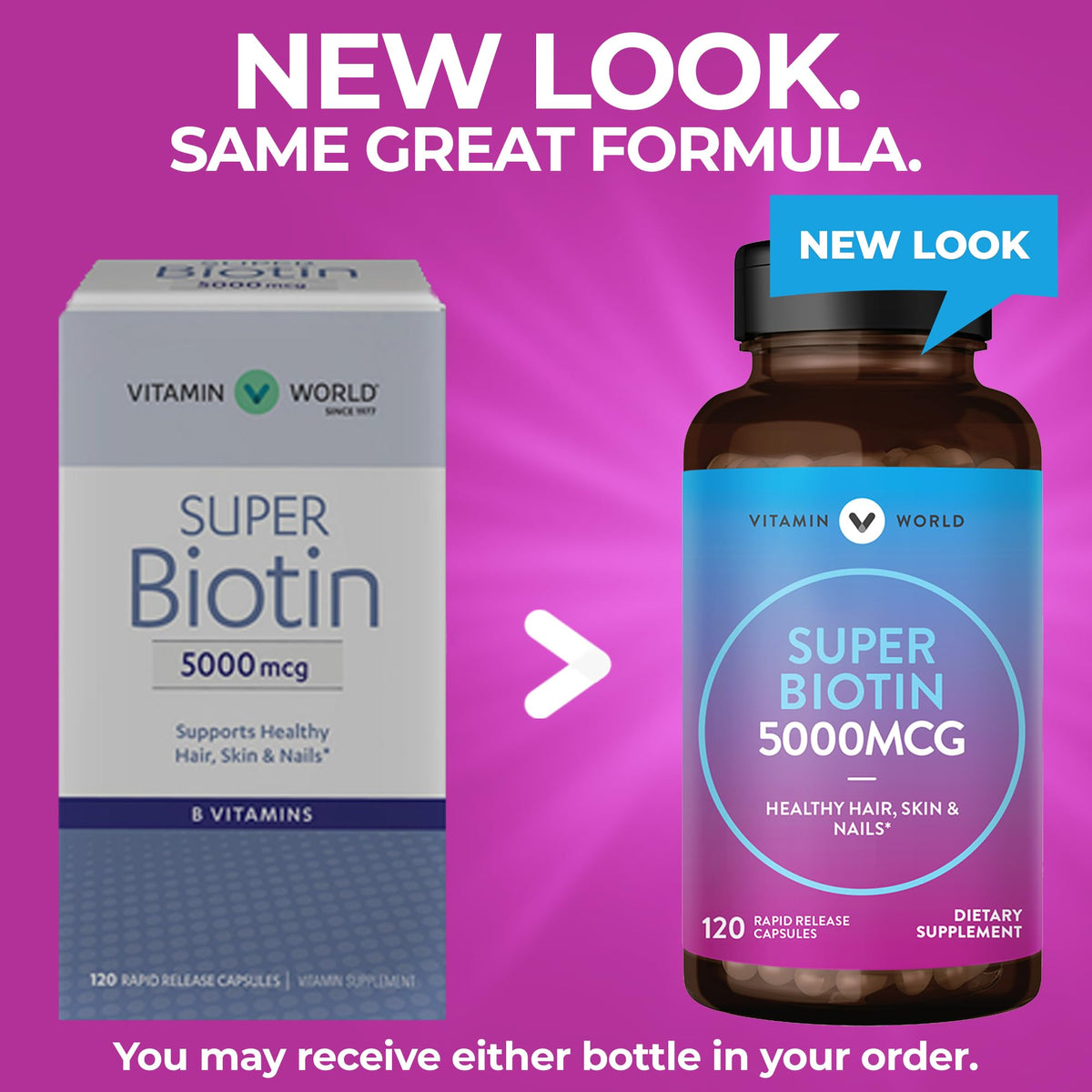 Vitamin World Super Biotin 5000 mcg capsules side view