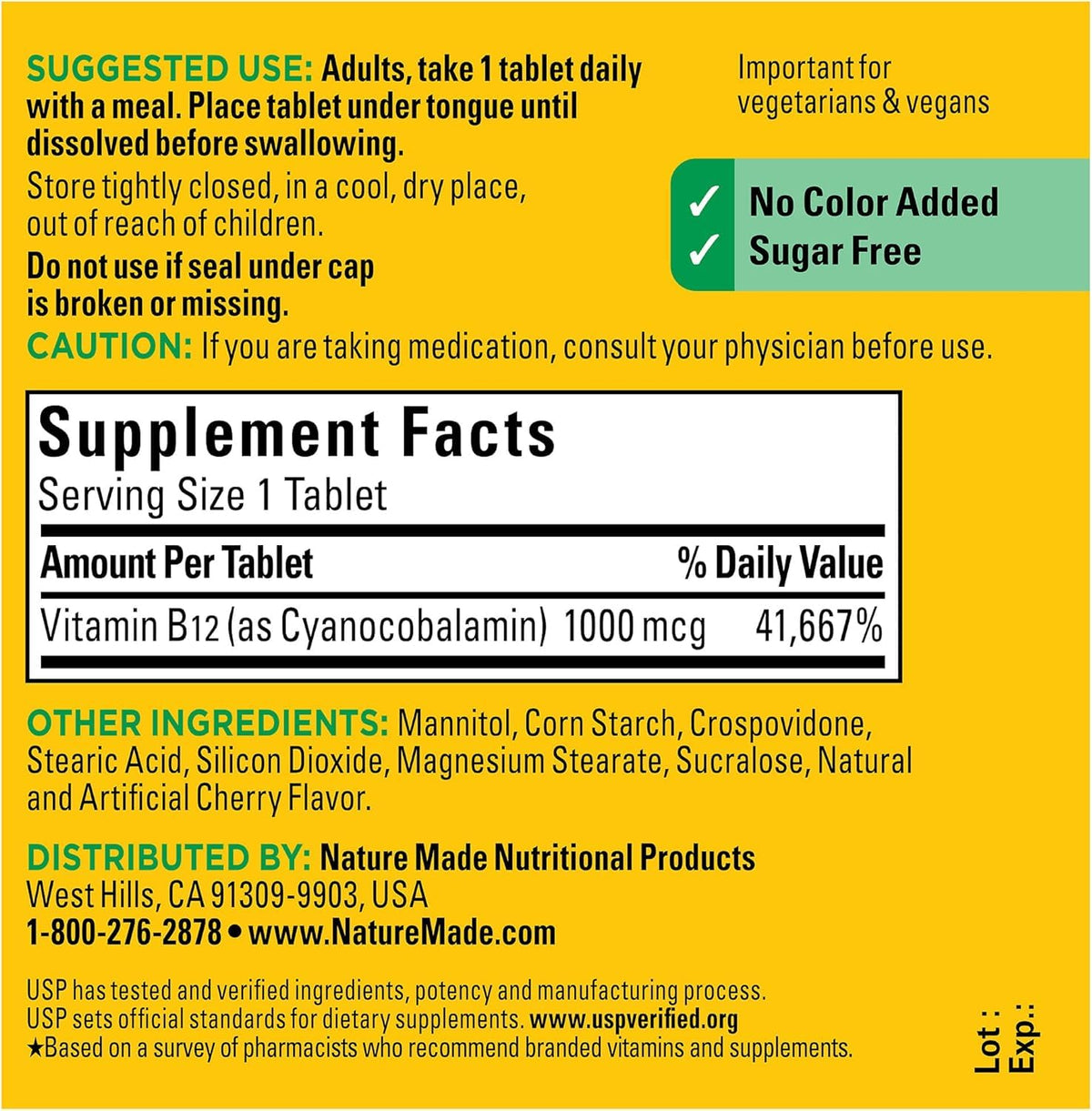 Vitamine B12 Sublinguale Nature Made présentée sur une table