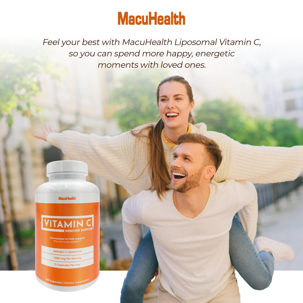 Vitamine C Liposomale Macuhealth sur fond naturel