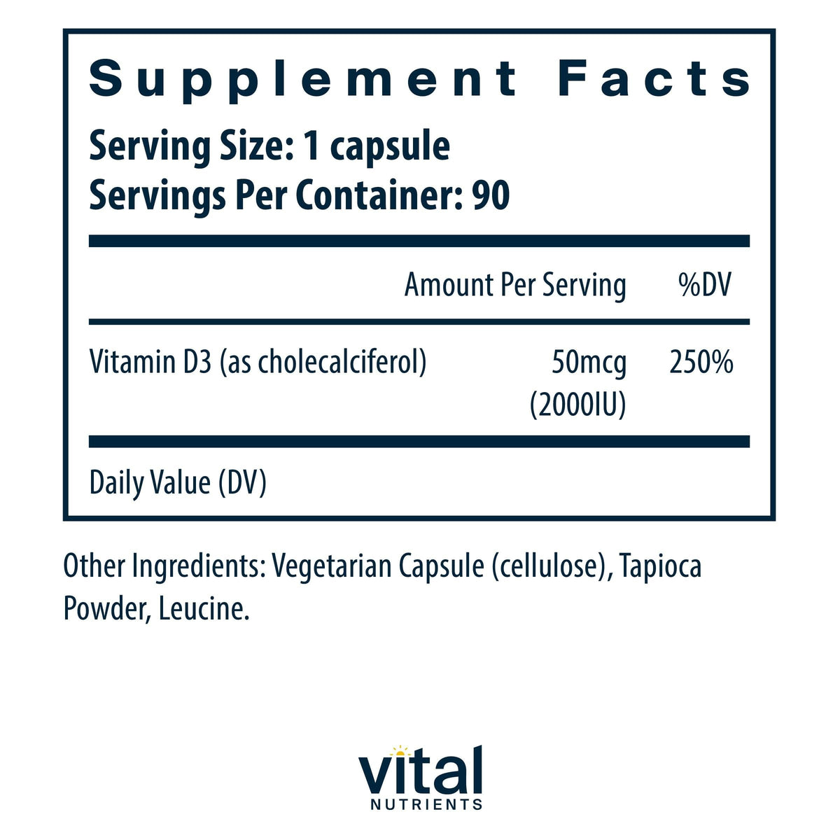 Vitamine D Vital Nutrients 2000 UI 90 Capsules arrière