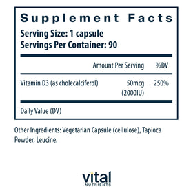 Vitamine D Vital Nutrients 2000 UI 90 Capsules arrière
