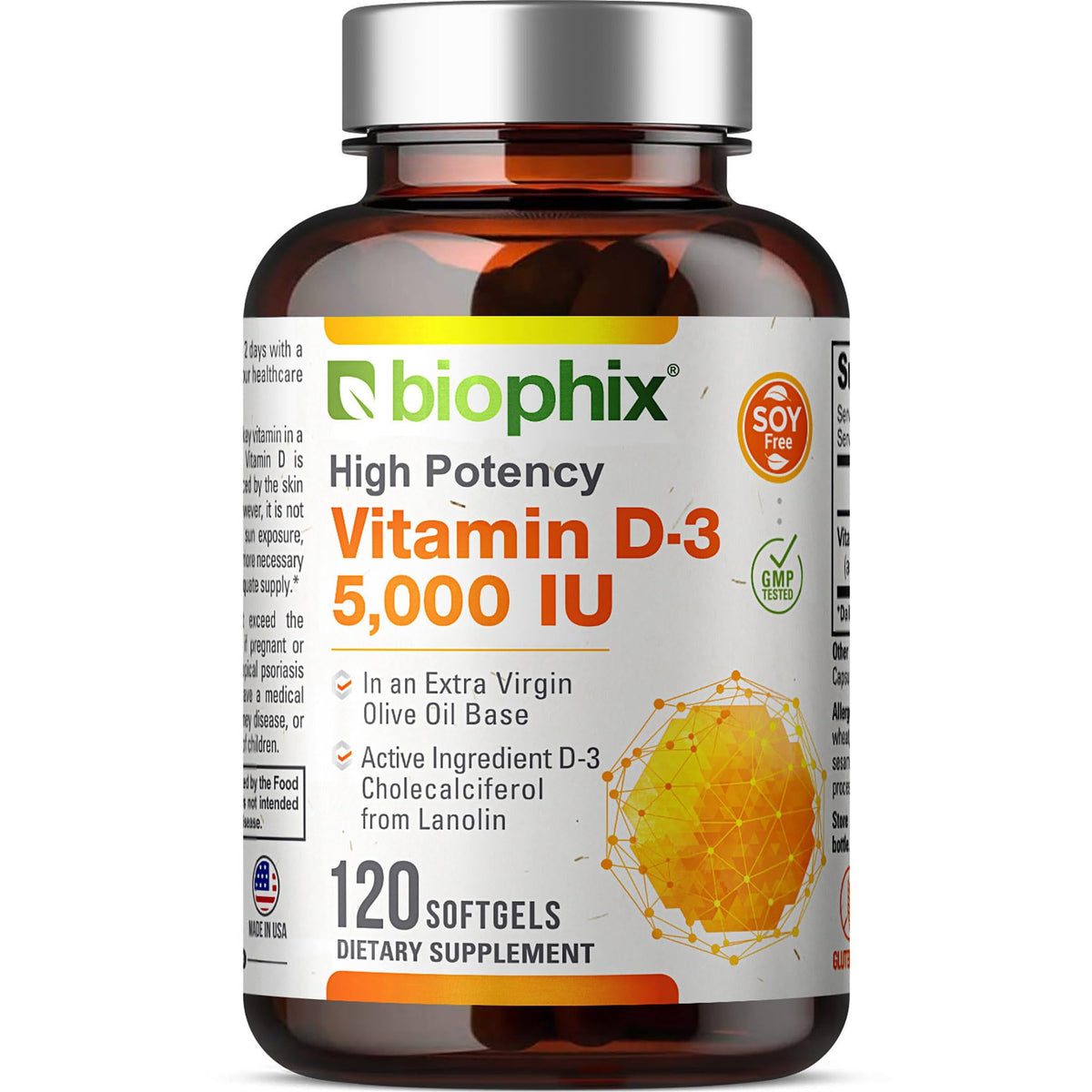 Vitamine D3 5000 IU biophix softgel vue de face