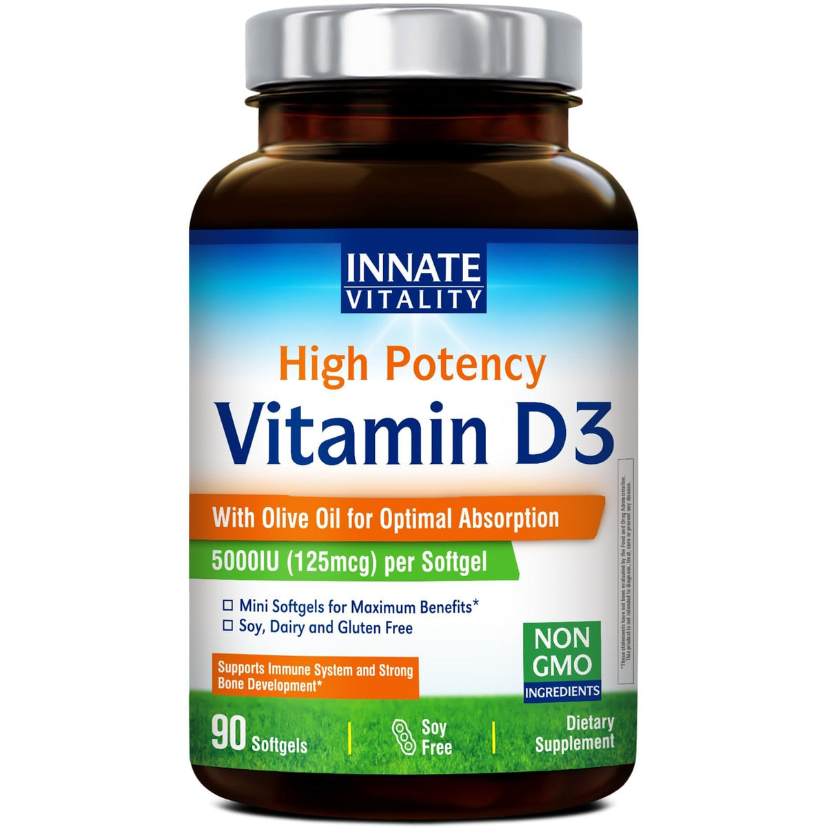 Vitamine D3 5000 UI Innate Vitality, vue de face de l'emballage