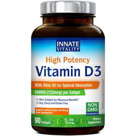 Vitamine D3 5000 UI Innate Vitality, vue de face de l'emballage