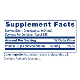 Vitamine D3 Life Extension 50 mcg avec étiquette visible