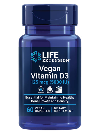 Vitamine D3 Vegan Life Extension 125 mcg 60 capsules, vue de face