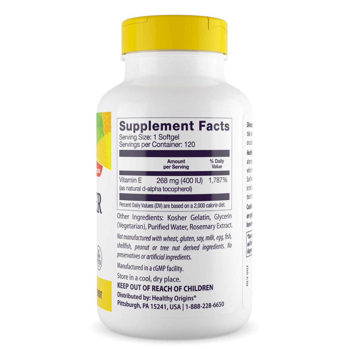 Vitamine E Tournesol Healthy Origins 400 IU avec inscription