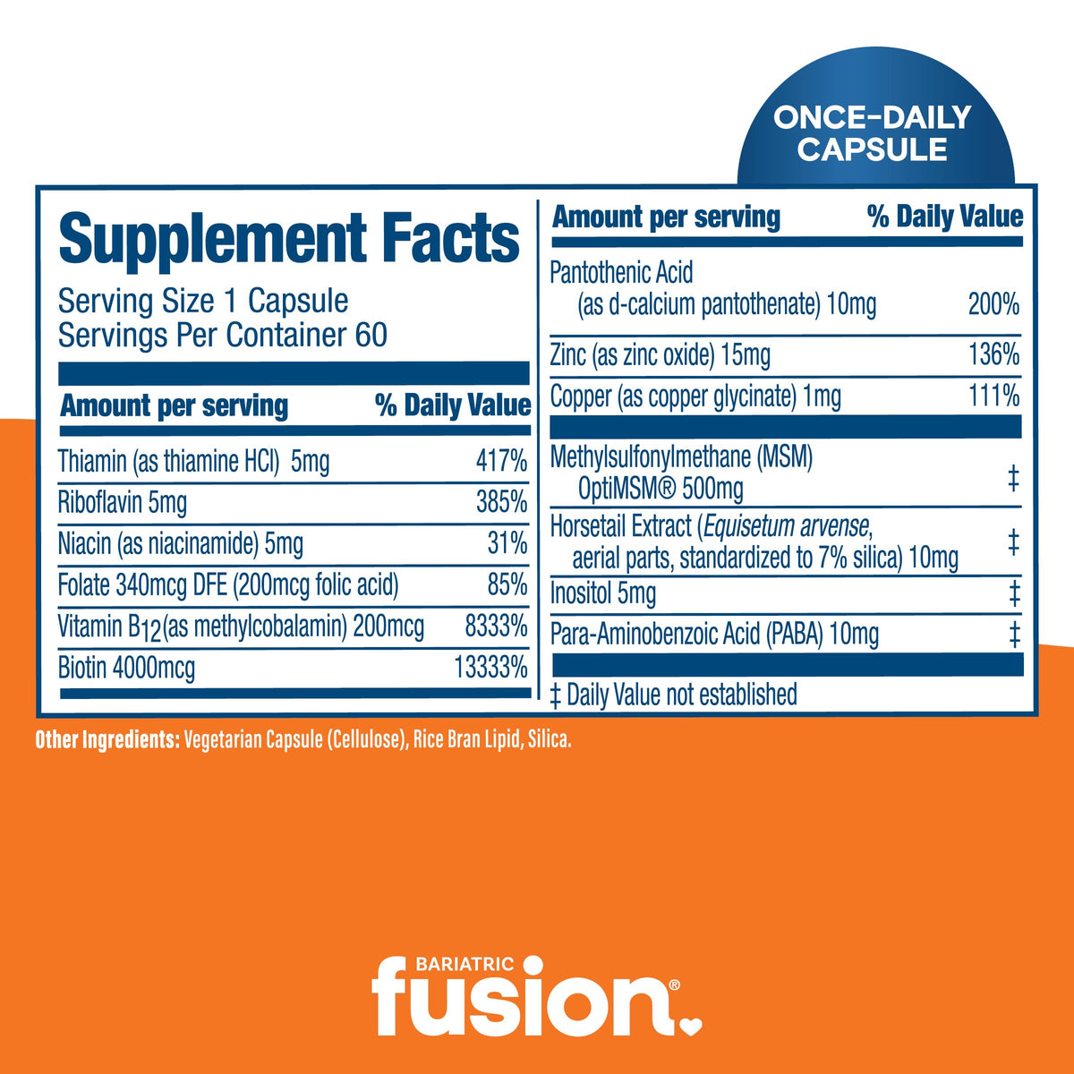 Vitamines Bariatric Fusion avec Biotine et Zinc