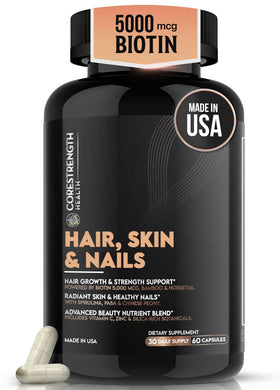 Vitamines Cheveux Peau Ongles CoreStrength 5000 MCG Biotine - emballage avant