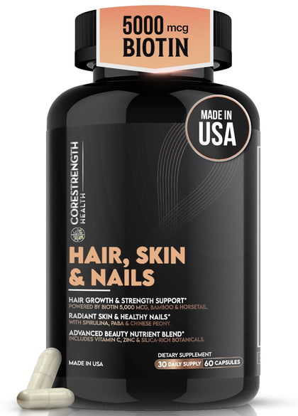 Vitamines Cheveux Peau Ongles CoreStrength 5000 MCG Biotine - emballage avant