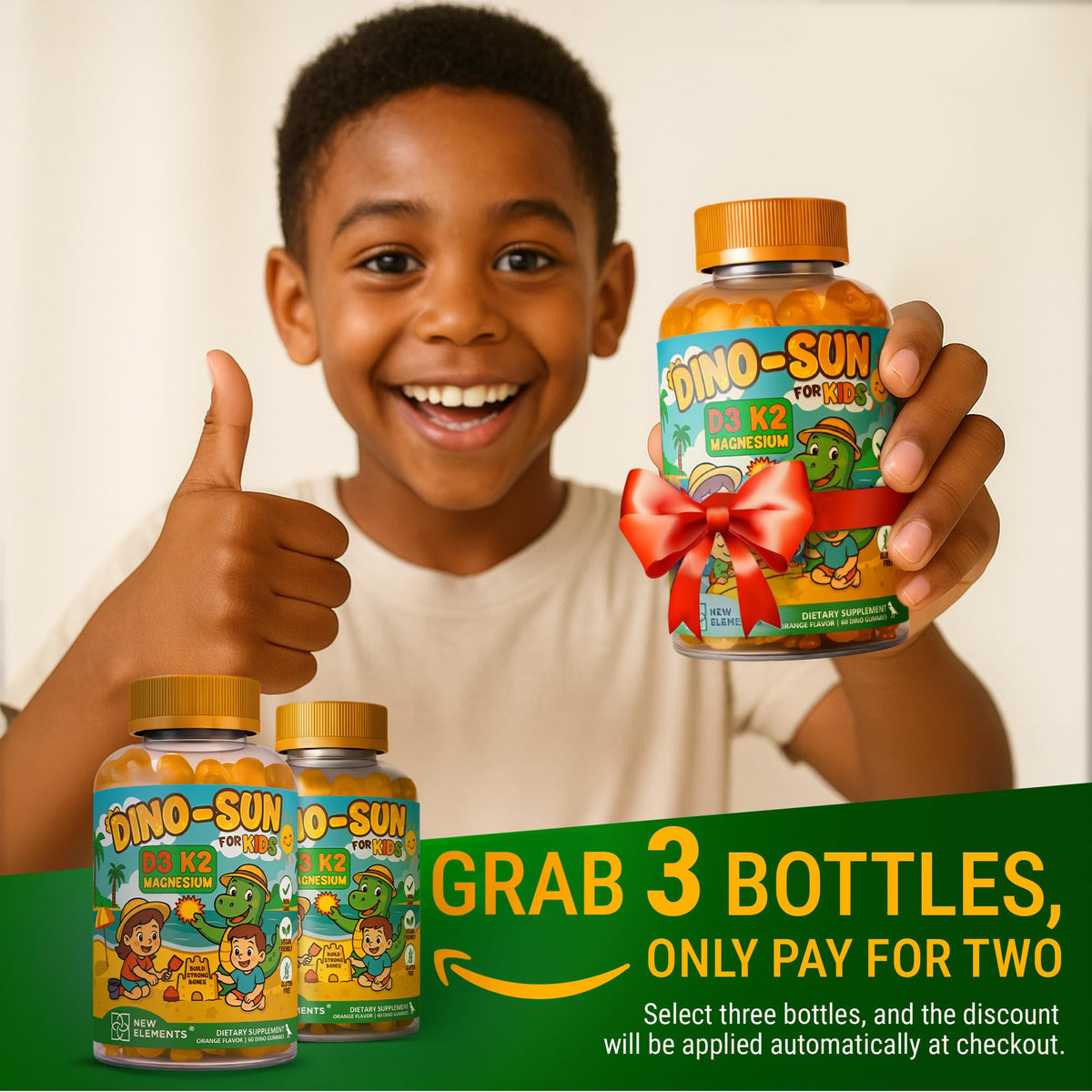 Vitamines D3 K2 Gummies New Elements côté avec détails de dosage