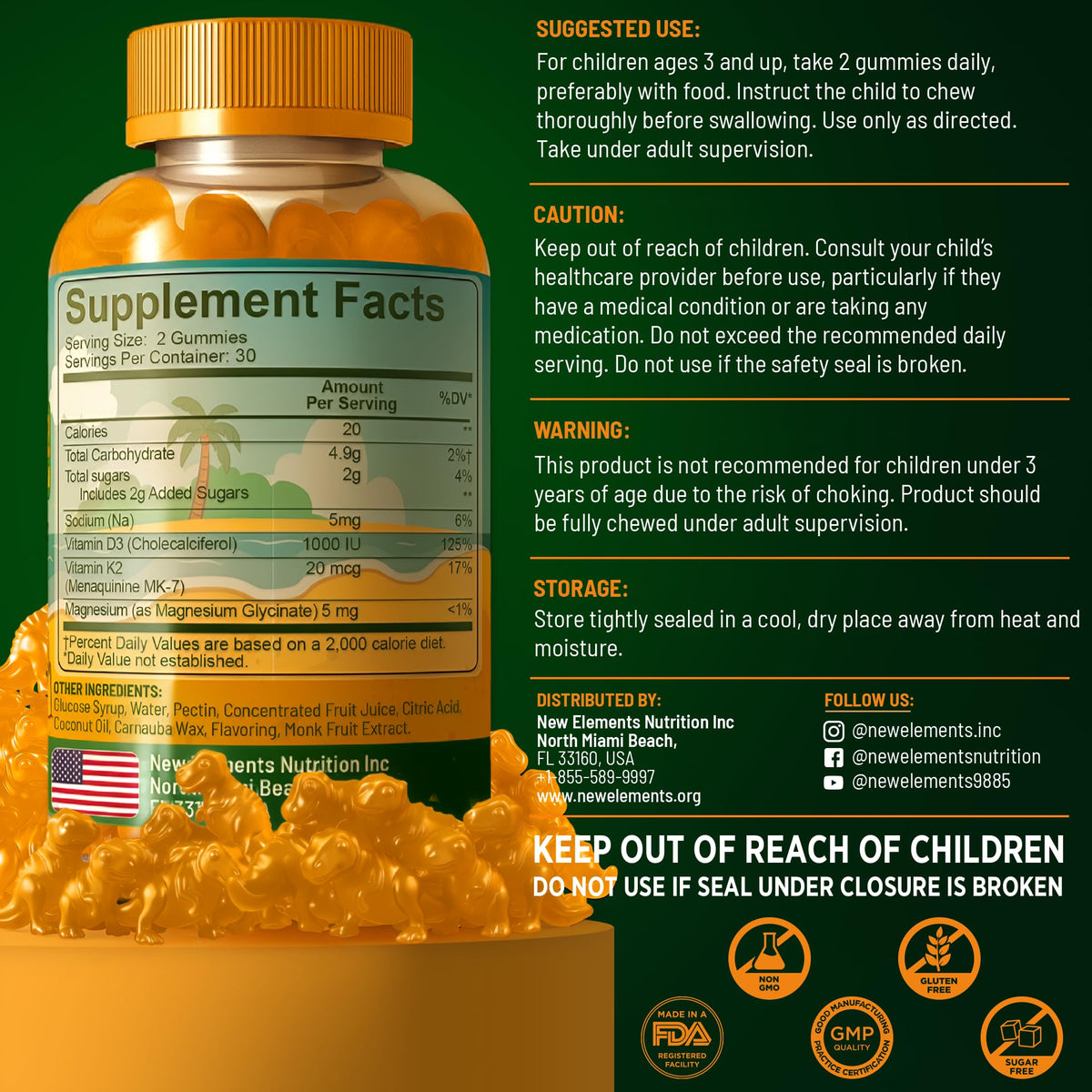 Vitamines D3 K2 Gummies New Elements gummies individuelles