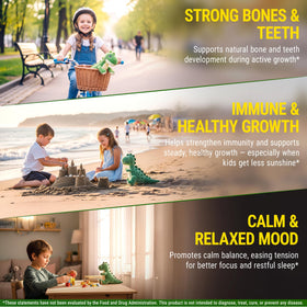 Vitamines D3 K2 Gummies New Elements sur une table avec jouets d'enfants