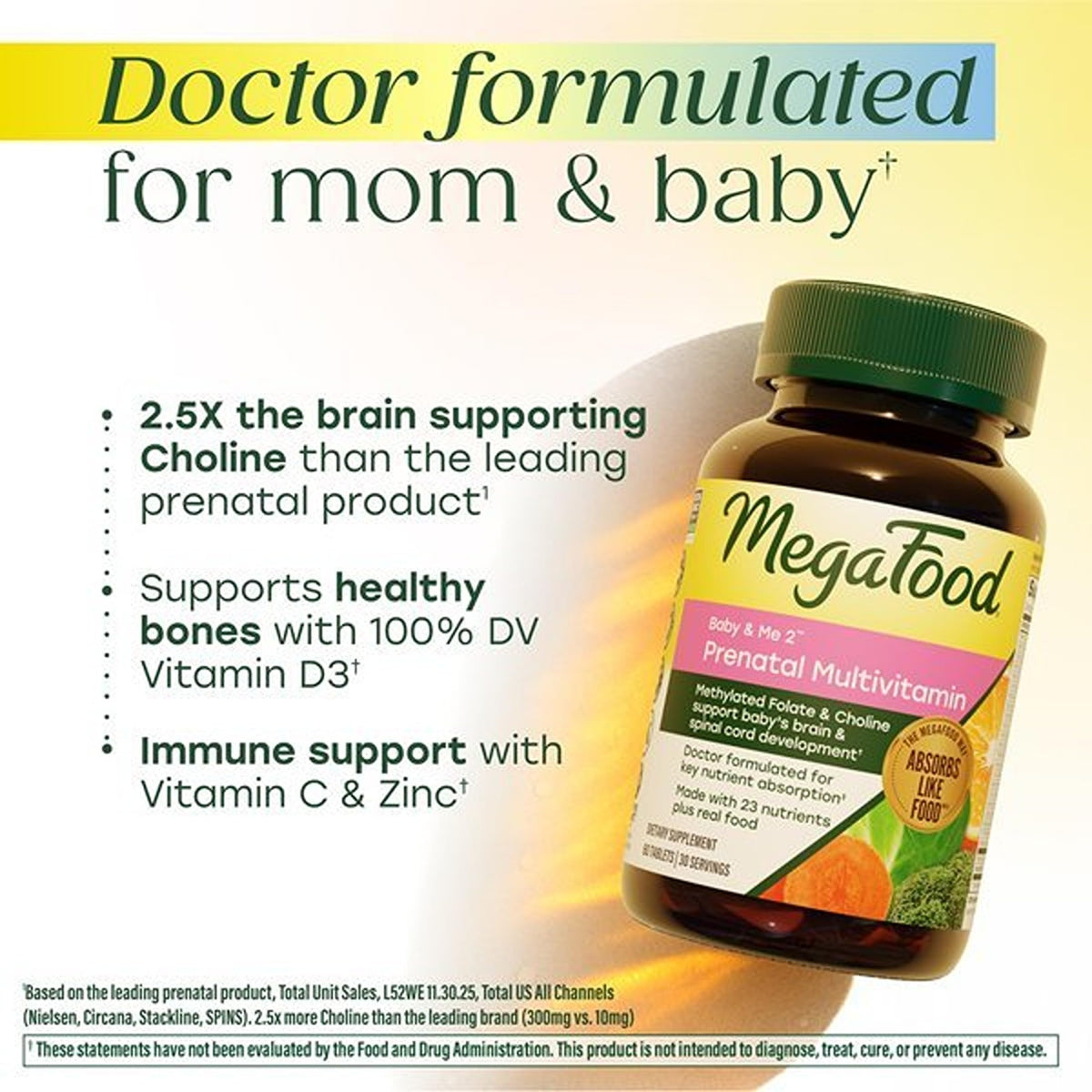 Vitamines MegaFood Baby & Me 2 avec un verre d'eau