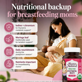 Vitamines postnatales bio Mama Natural boîte ouverte montrant les capsules