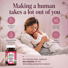 Vitamines postnatales bio Mama Natural étiquette avec ingrédients