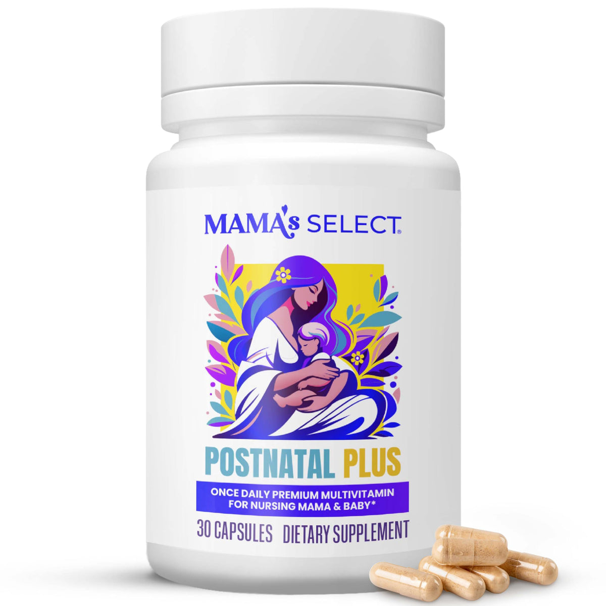 Vitamines postnatales Mama's Select 60 capsules, vue de l'emballage