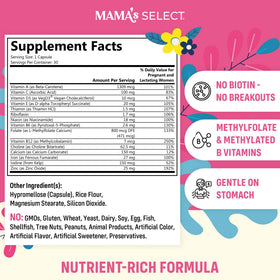 Vitamines prénatales Mama's Select étiquette et informations nutritionnelles