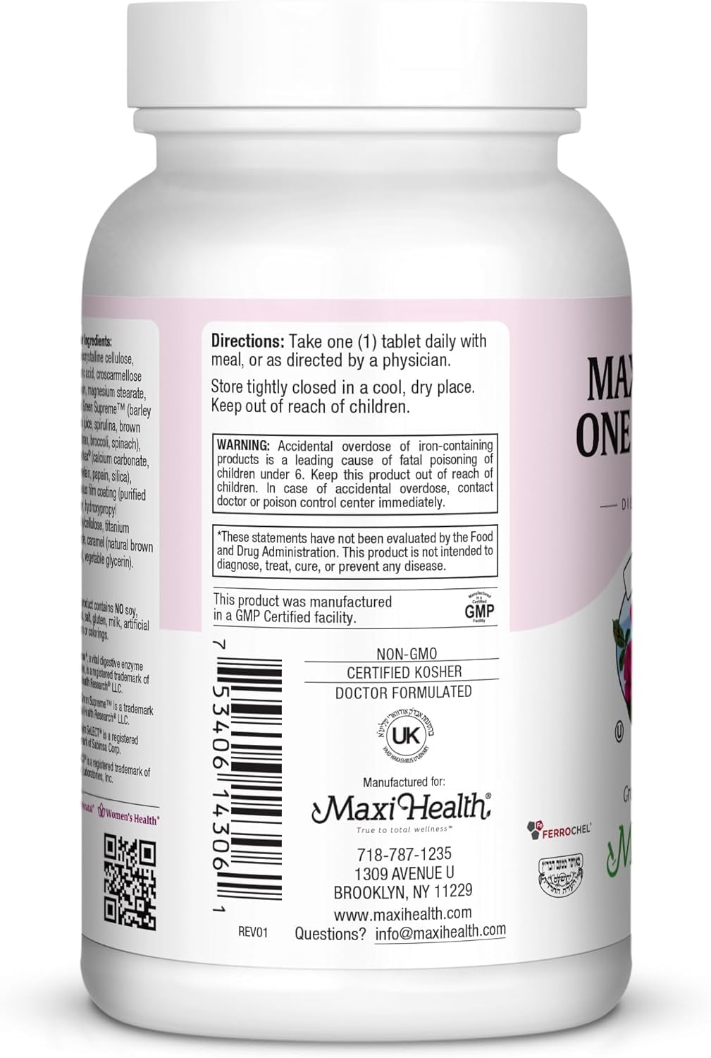 Vitamines prénatales Maxi Health avec un verre d'eau