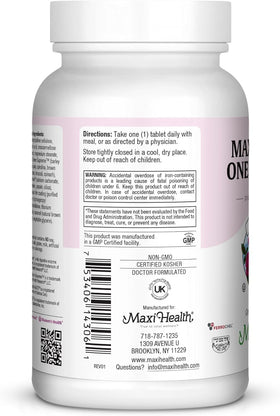 Vitamines prénatales Maxi Health avec un verre d'eau