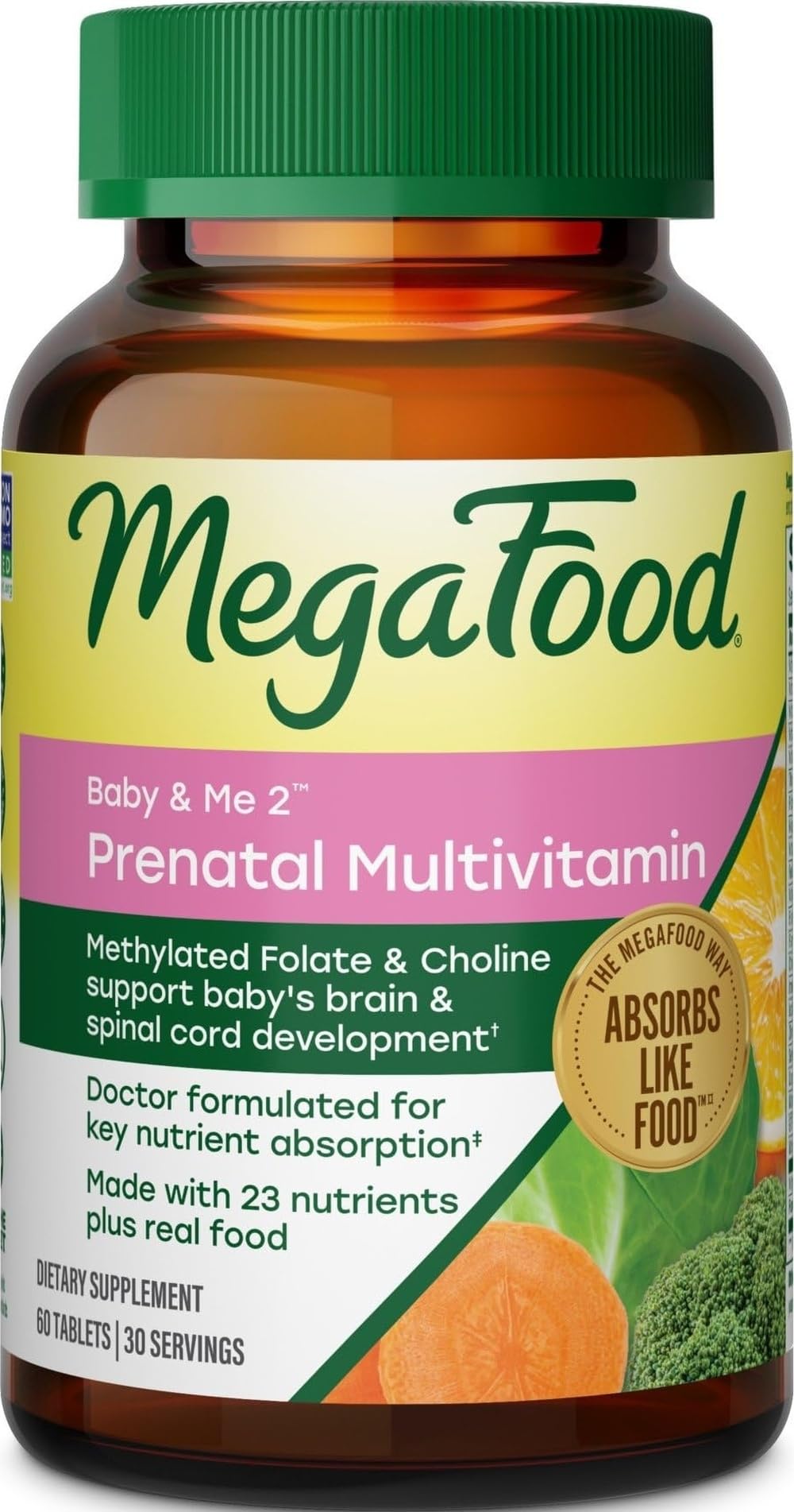 Vitamines Prénatales MegaFood Baby & Me 2 60 comprimés vue de face