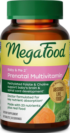 Vitamines Prénatales MegaFood Baby & Me 2 60 comprimés vue de face
