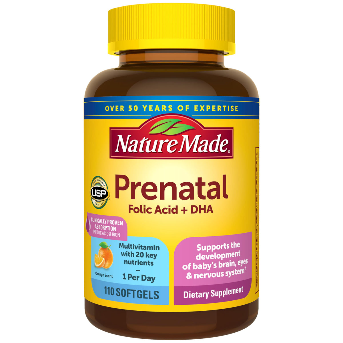 Vitamines Prénatales Nature Made 110 gélules en vue de face