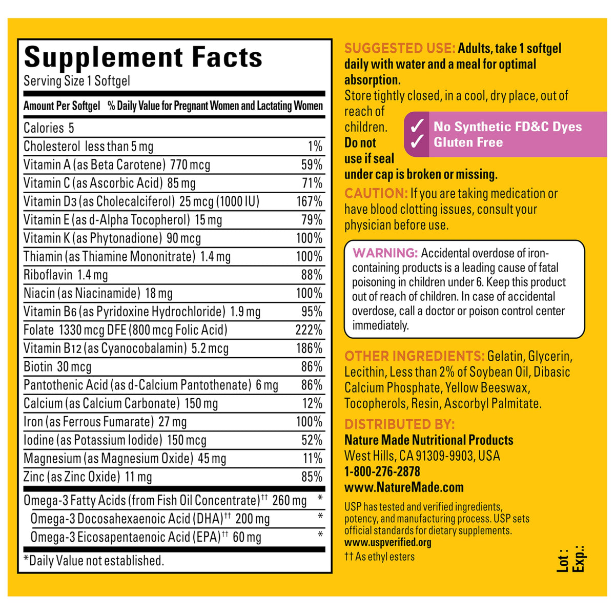 Vitamines prénatales Nature Made avec un repas