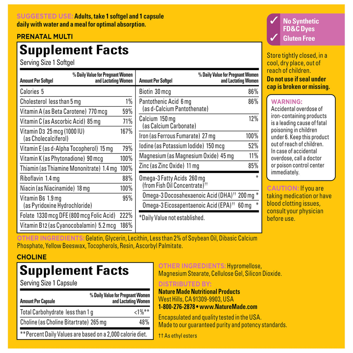 Vitamines Prénatales Nature Made avec un repas sain