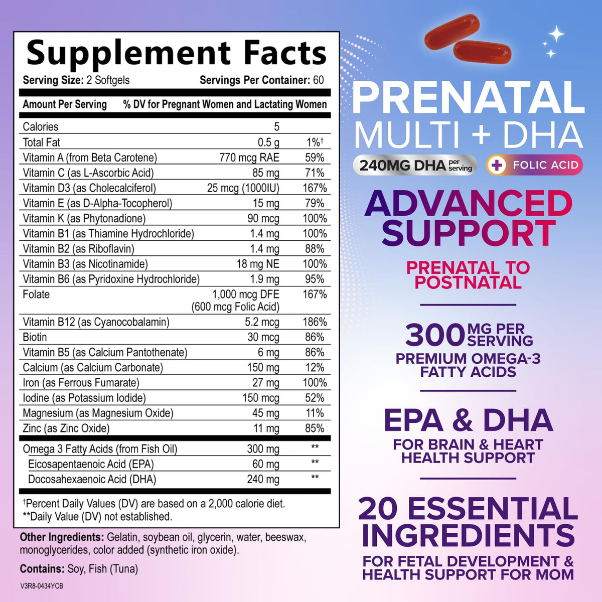Vitamines prénatales Nature's Nutrition emballage et informations