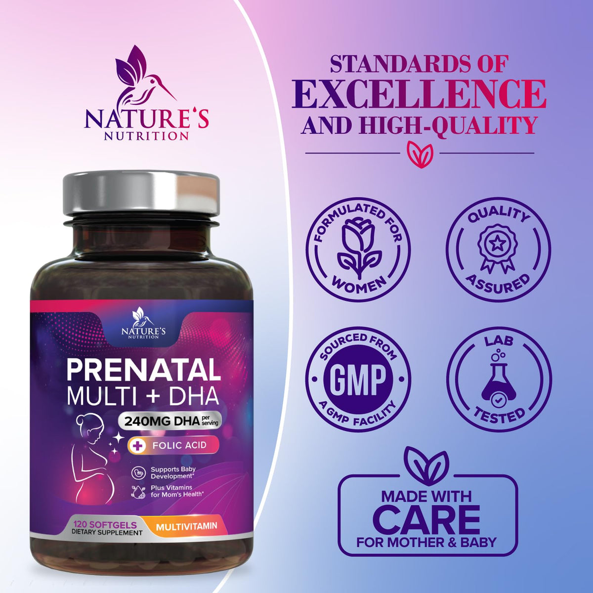 Vitamines prénatales Nature's Nutrition gélules avec des ingrédients naturels