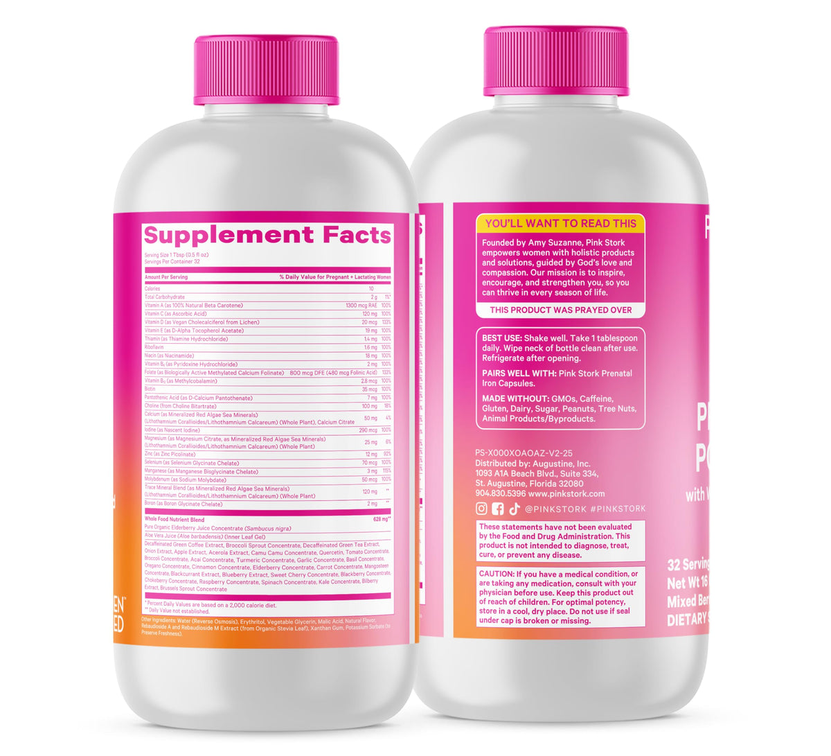 Vitamines prénatales Pink Stork, présentation sur une table