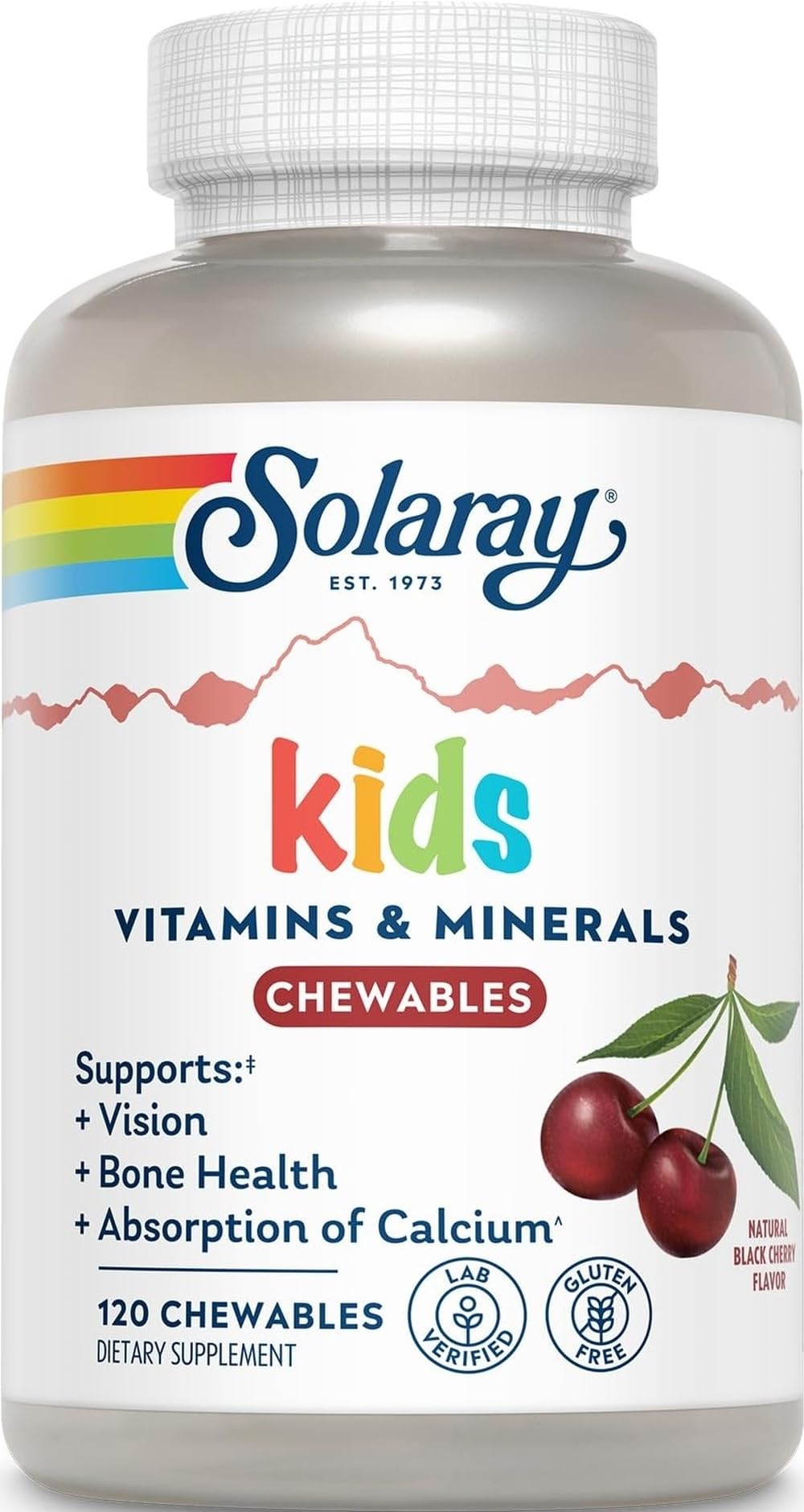 Vitamines SOLARAY pour enfants, boîte de 120 gommes saveur cerise noire